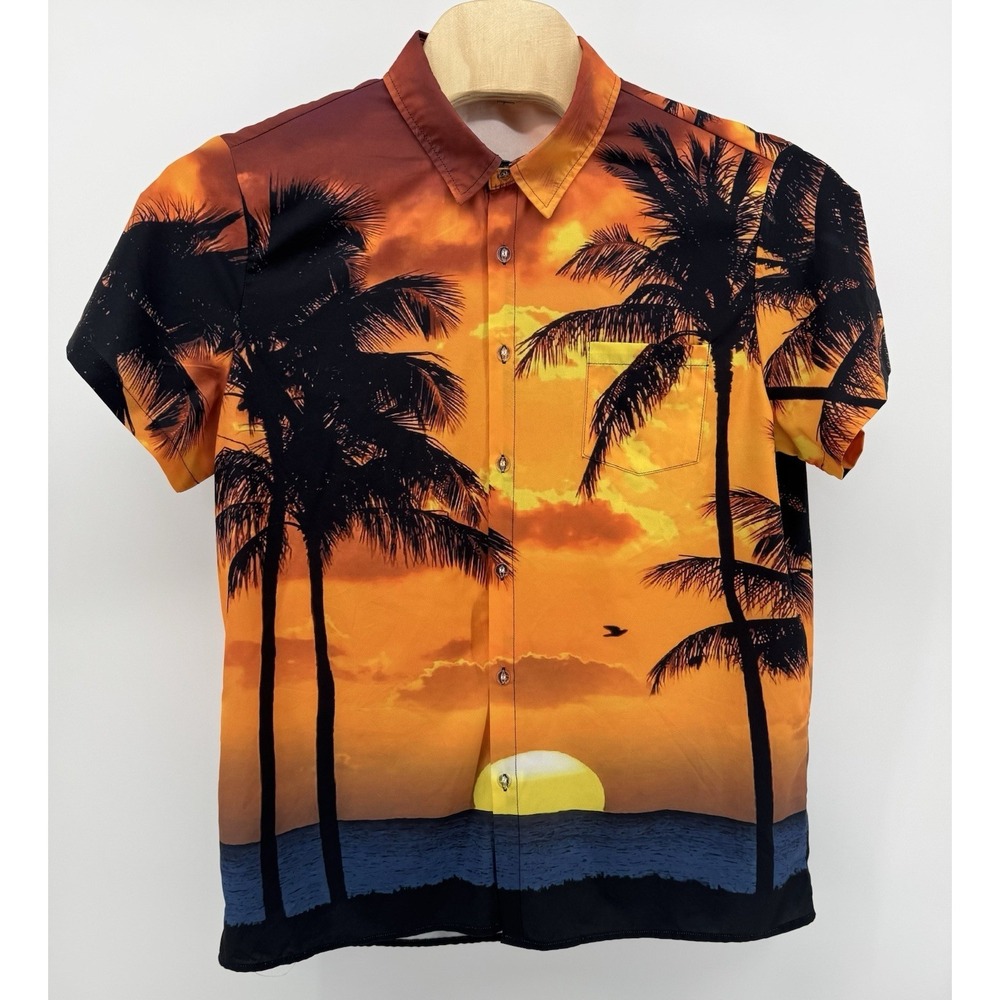 Mislook Hawaiian Shirt Men's Size XL Floral Tropical Aloha Sunset Ocean